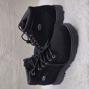 Lugz Mantle Mid Black Faux Suede Leather Round Toe Lace Up Low Heel Ankle Boot